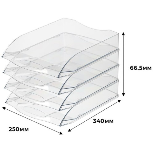 Лоток горизонтальный для бумаг Attache пластиковый прозрачный (4 штуки в упаковке)