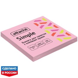 Стикеры Attache Simple 51х51 мм пастельные розовые (1 блок на 100 листов)