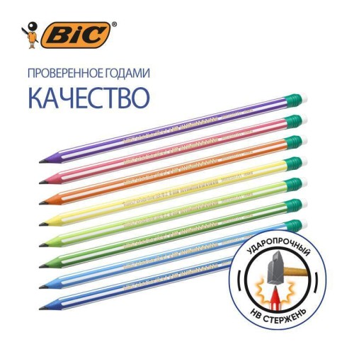 Карандаш чернографитный HB с ластиком BIC Evolution Stripes заточенный шестигранный