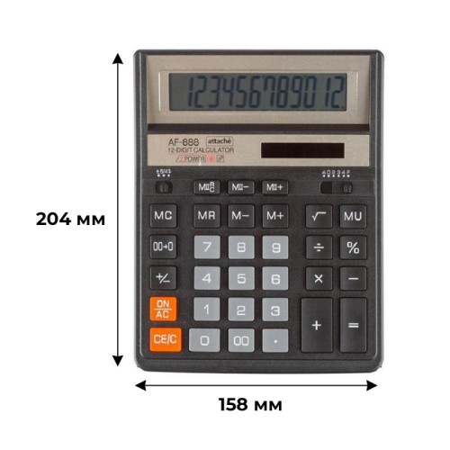 Калькулятор настольный Attache ASF-888 12-разрядный черный 204x158x40 мм