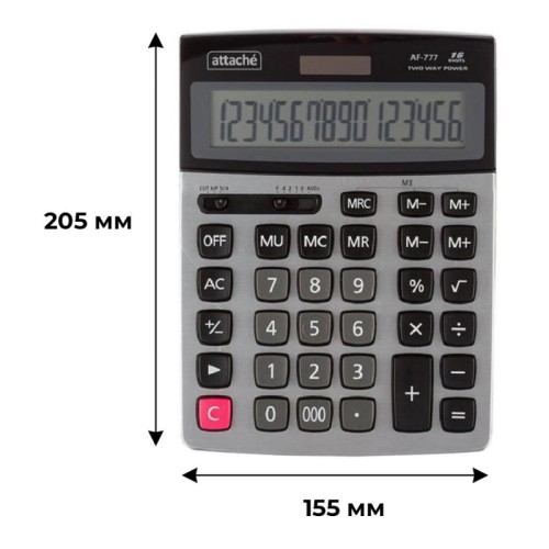 Калькулятор настольный Attache AF-777 16-разрядный черный 205x155x35 мм