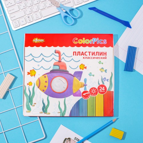 Пластилин классический №1 School ColorPics 24 цв 480 г, со стеком, картон