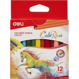 Карандаши цветные Deli ColoRun 12 цветов трехгранные укороченные