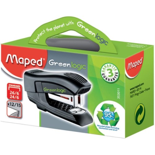 Степлер-мини Maped Greenlogic до 15 листов черный (скобы № 24/6, 26/6, с антистеплером)