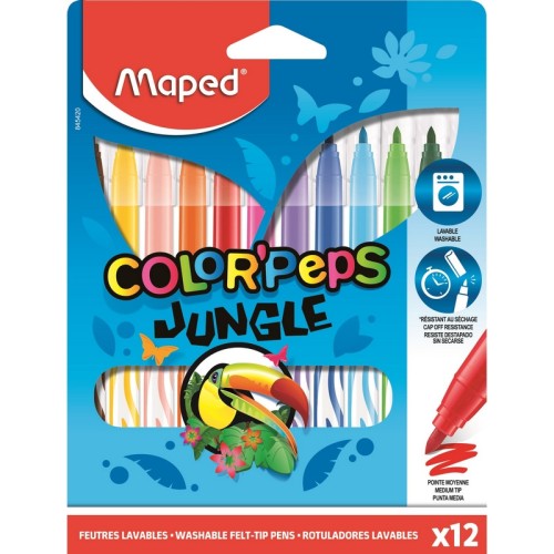 Фломастеры Maped Color peps Jungle 12 цветов смывающиеся с вентилируемыми колпачками (845420)