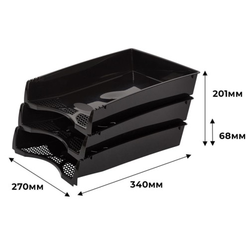 Лоток горизонтальный для бумаг Attache пластиковый черный (3 штуки в упаковке)
