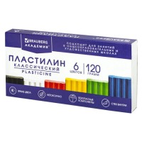 Пластилин классический BRAUBERG "АКАДЕМИЯ КЛАССИЧЕСКАЯ", 6 цветов, 120 г, СТЕК, ВЫСШЕЕ КАЧЕСТВО, 106440