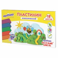 Пластилин классический ЮНЛАНДИЯ "ВЕСЁЛЫЙ ШМЕЛЬ", 18 цветов, 360 грамм, стек, ВЫСШЕЕ КАЧЕСТВО, 106432