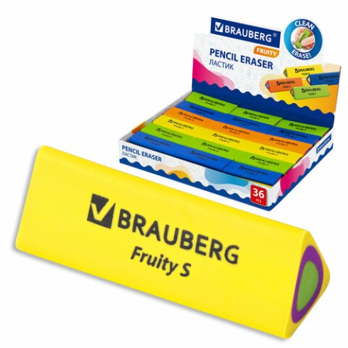 Ластик BRAUBERG "Fruity S", 44х15х15 мм, цвет ассорти, треугольный, 228713