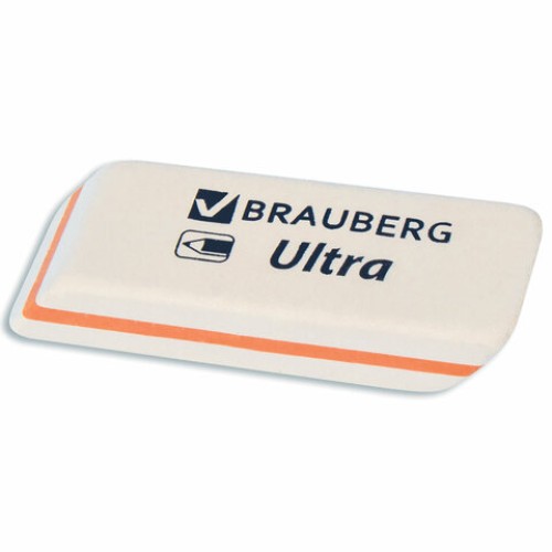 Ластик BRAUBERG "Ultra", 50х14х8 мм, белый, детали ассорти, натуральный каучук, 228704