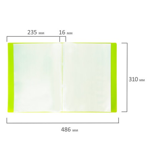 Папка 20 вкладышей BRAUBERG "Neon", 16 мм, неоновая, зеленая, 700 мкм, 227448
