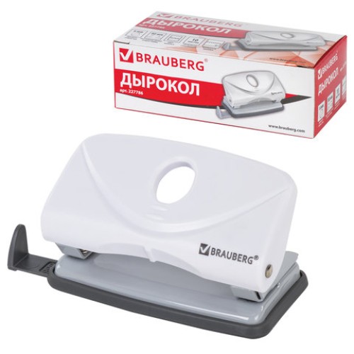 Дырокол BRAUBERG "Original", до 10 листов, белый, 227786