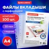 Папки-файлы перфорированные А4 BRAUBERG "ECONOMY", КОМПЛЕКТ 100 шт., гладкие, 30 мкм, 229659