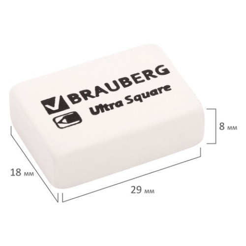 Ластики BRAUBERG "Ultra Square" 6 шт., размер ластика 29х18х8 мм, белые, натуральный каучук, 229603