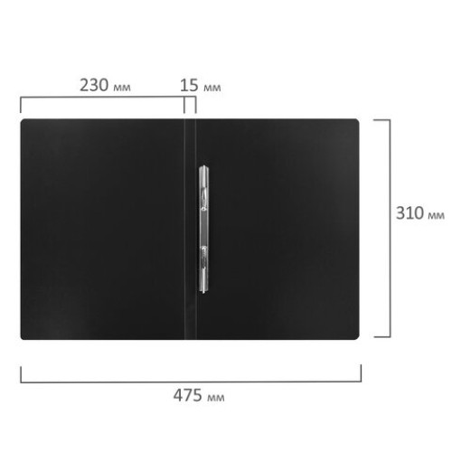 Папка с металлическим скоросшивателем STAFF, черная, до 100 листов, 0,5 мм, 229225