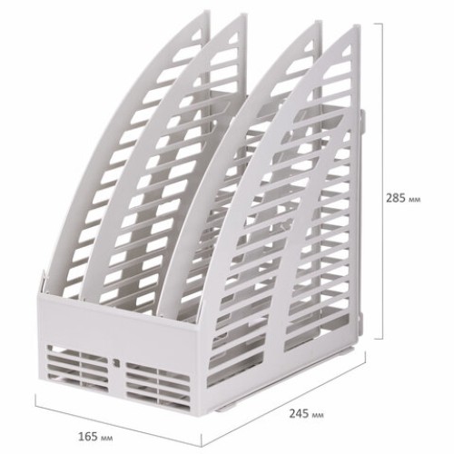 Лоток вертикальный для бумаг STAFF, 245х165х285 мм, 3 отделения, сетчатый, сборный, серый, 237294