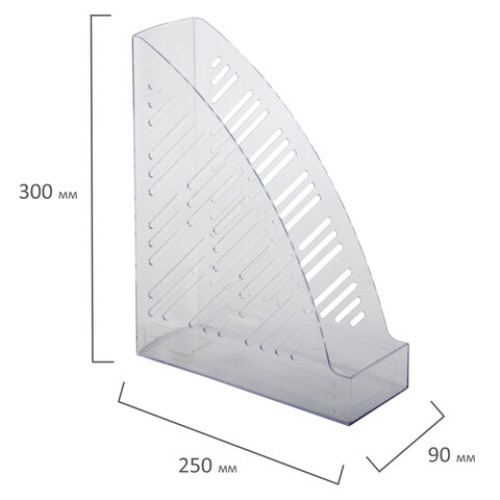 Лоток вертикальный для бумаг BRAUBERG "Standard+", 250х90х300 мм, прозрачный, 237227