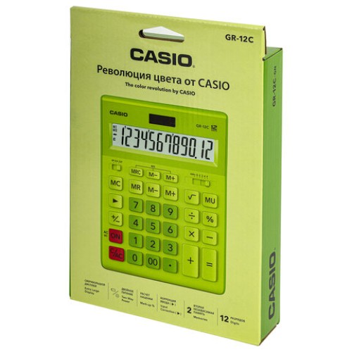 Калькулятор настольный CASIO GR-12С-GN (210х155 мм), 12 разрядов, двойное питание, САЛАТОВЫЙ, GR-12C-GN-W-EP