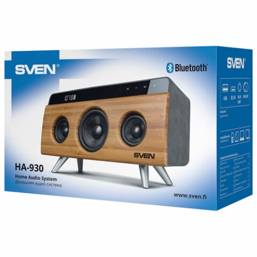 Колонка портативная SVEN HA-930, 2.0, 30 Вт, Bluetooth, FM, USB, LED-дисплей, бамбук, SV-019068