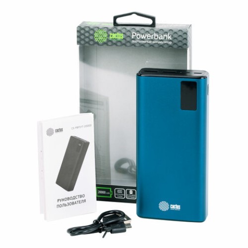 Аккумулятор внешний POWER BANK 20000 mAh, CACTUS CS-PBFSYT-20000, 2 USB, литий-полимерный, 1205766