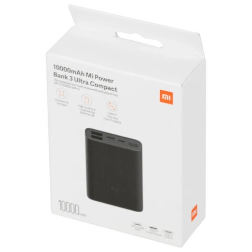 Аккумулятор внешний 10000 mAh, XIAOMI Mi Power Bank 3 Ultra compact, БЫСТРАЯ ЗАРЯДКА, 3 USB, литий-полимерный, BHR4412GL