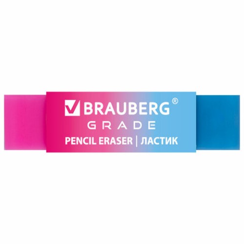 Ластик полупрозрачный BRAUBERG "GRADE", 60x15x10 мм, картонный держатель, цвет ассорти, 271997