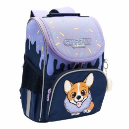 Ранец GRIZZLY анатомическая спинка, с мешком для обуви, для девочек, "CORGI", 33х25х13 см, RAm-384-3/3