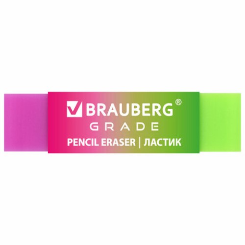 Ластик полупрозрачный BRAUBERG "GRADE", 60x15x10 мм, картонный держатель, цвет ассорти, 271997