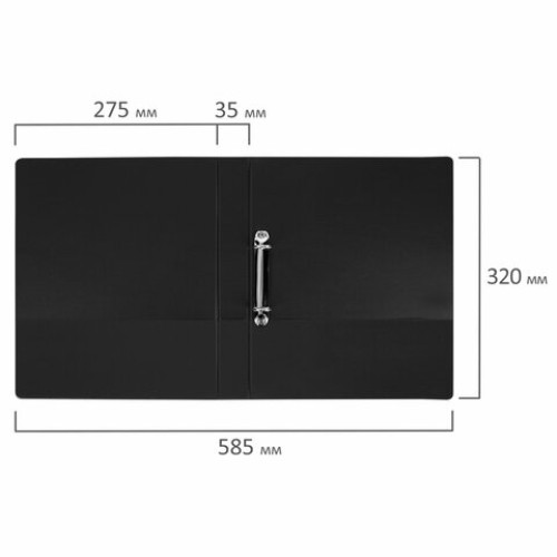 Папка на 2 кольцах, ПРОЧНАЯ, картон/ПВХ, BRAUBERG "Office", ЧЕРНАЯ, 35 мм, до 180 листов, 271844