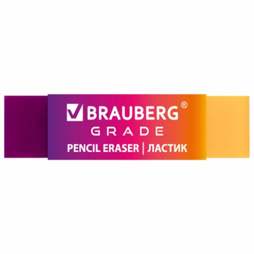 Ластик полупрозрачный BRAUBERG "GRADE", 60x15x10 мм, картонный держатель, цвет ассорти, 271997