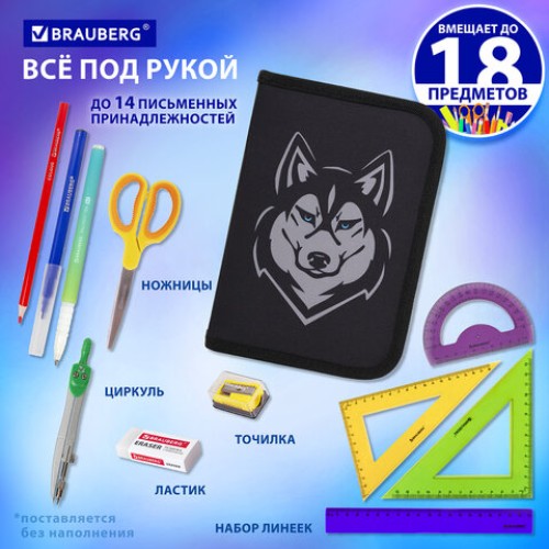 Пенал BRAUBERG, 1 отделение, полиэстер, 21х14 см, "Husky", 271532