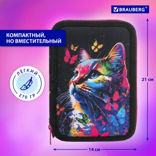 Пенал BRAUBERG, 2 отделения, полиэстер, 21х14 см, "Butterfly catcher", 272330