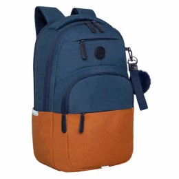 Рюкзак GRIZZLY школьный, укрепленная спинка, 2 отделения, для девочек, BLUE/ORANGE, 43х27,5х16 см, RD-341-2/3