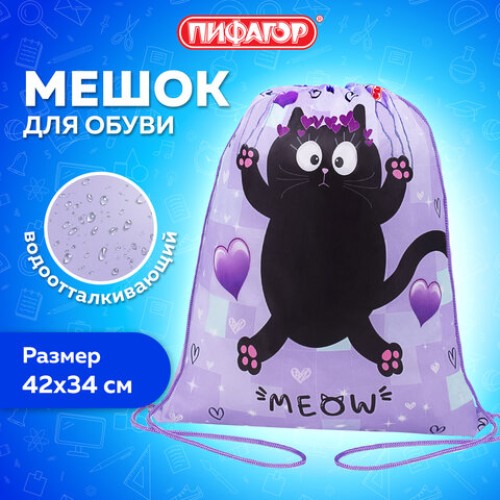 Мешок для обуви ПИФАГОР, 1 отделение, 42х34 см, "Falling cat", 272383