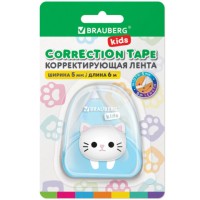 Корректирующая лента BRAUBERG KIDS "Котенок", 5 мм х 6 м, корпус ассорти, блистер, 272494