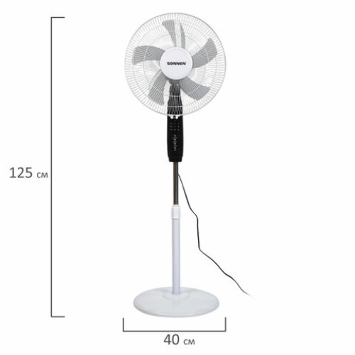 Вентилятор напольный, 3 режима, пульт ДУ, SONNEN TF-45W-40-520, d=40 см, 45 Вт, белый, 454788, FS-40-520