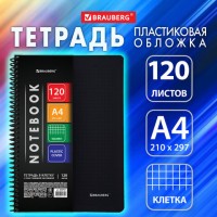 Тетрадь А4 120 л. BRAUBERG "Metropolis", спираль пластиковая, клетка, обложка пластик, ЧЕРНЫЙ, 404740