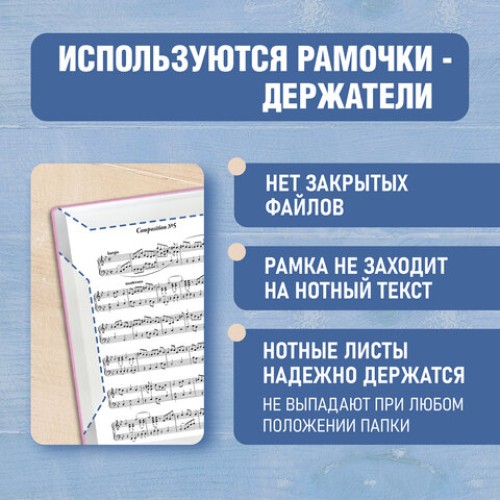 Папка-тетрадь для нот А4, 20 вкладышей на 40 страниц, на гребне, пластик, РОЗОВАЯ, BRAUBERG, 404642