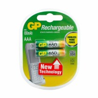 Батарейки аккумуляторные Ni-Mh мизинчиковые КОМПЛЕКТ 2 шт., AAA (HR03) 650 mAh, GP, 65AAAHC-2DECRC2, 65АAАНС-UC2