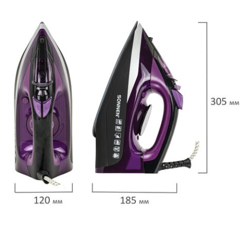 Утюг SONNEN SI-270, 2600 Вт, керамическое покрытие, антикапля, антинакипь, черный/фиолетовый, 455280