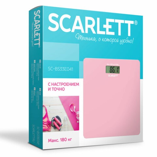 Весы напольные SCARLETT SC-BS33E041, электронные, вес до 180 кг, квадратные, стекло, розовые