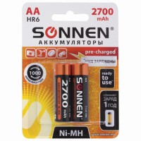 Батарейки аккумуляторные Ni-Mh пальчиковые КОМПЛЕКТ 2 шт., АА (HR6) 2700 mAh, SONNEN, 454235