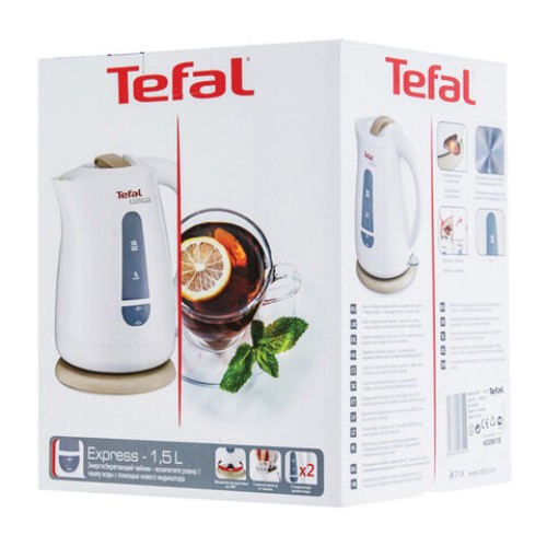 Чайник TEFAL KO29913E, 1,5 л, 2200 Вт, закрытый нагревательный элемент, пластик, белый, 7211000396