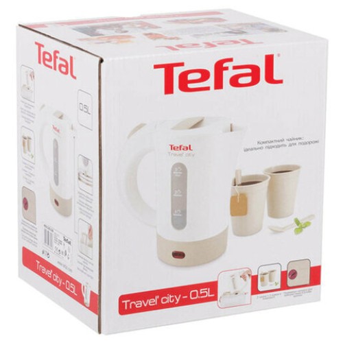 Чайник TEFAL KO120130, 0,5 л, 650 Вт, закрытый нагревательный элемент, пластик, бело-бежевый, 7211001544