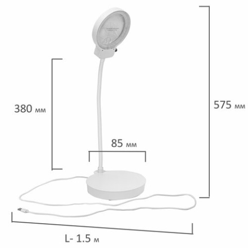 Лупа настольная с LED-ПОДСВЕТКОЙ, диаметр 110 мм, увеличение 3, корпус белый, BRAUBERG, 455930