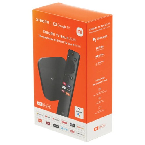 Приставка Смарт-ТВ XIAOMI Mi Box S 2nd Gen, Google TV, 4 ядра, 2 Gb+8 Gb, HDMI, Wi-Fi, пульт ДУ, черный, PFJ4167RU