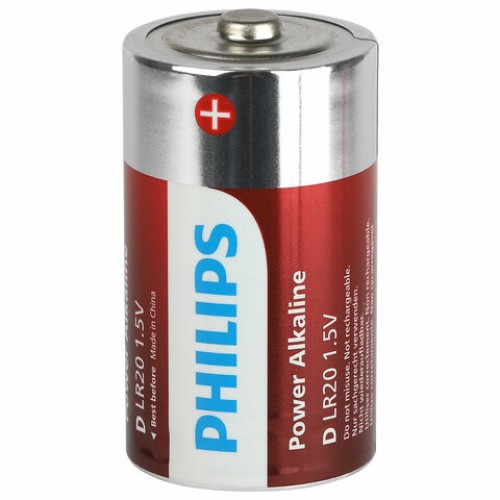 Батарейки алкалиновые КОМПЛЕКТ 2 шт., PHILIPS Power Alkaline, D (LR20, 13А), блистер, Б0062732