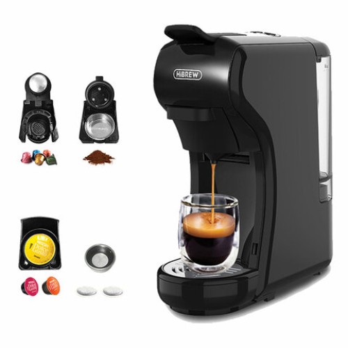 Кофемашина капсульная 4 в 1 NESPRESSO/DOLCEGUSTO/чалды/молотый HIBREW H1A, 1450 Вт, объем 0,7 л, черная