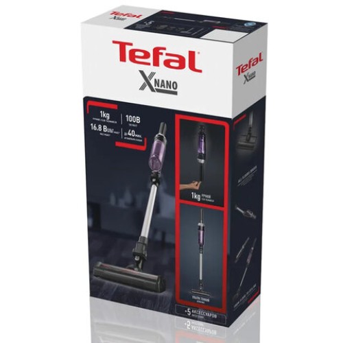 Пылесос вертикальный беспроводной TEFAL X-Nano Essential TY1129WO, потребляемая мощность 500 Вт, 0,4 л, черный, 7211004800