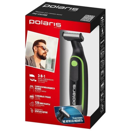 Триммер для бороды POLARIS PHC 0303RB, 3 насадки, длина 0.2-5 мм, беспроводной, черный, 45802